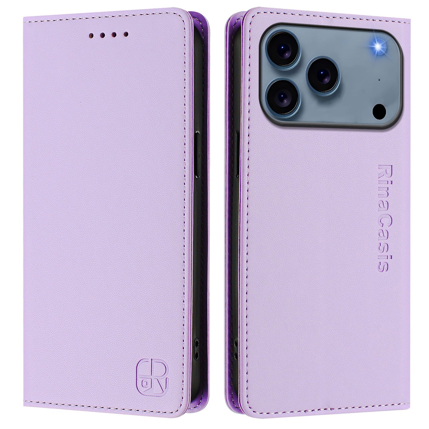 For iPhone 17 Pro Max Leather Case RINACASIS RC01 Phone Cover with RFID Blocking Wallet Stand - Light Purple