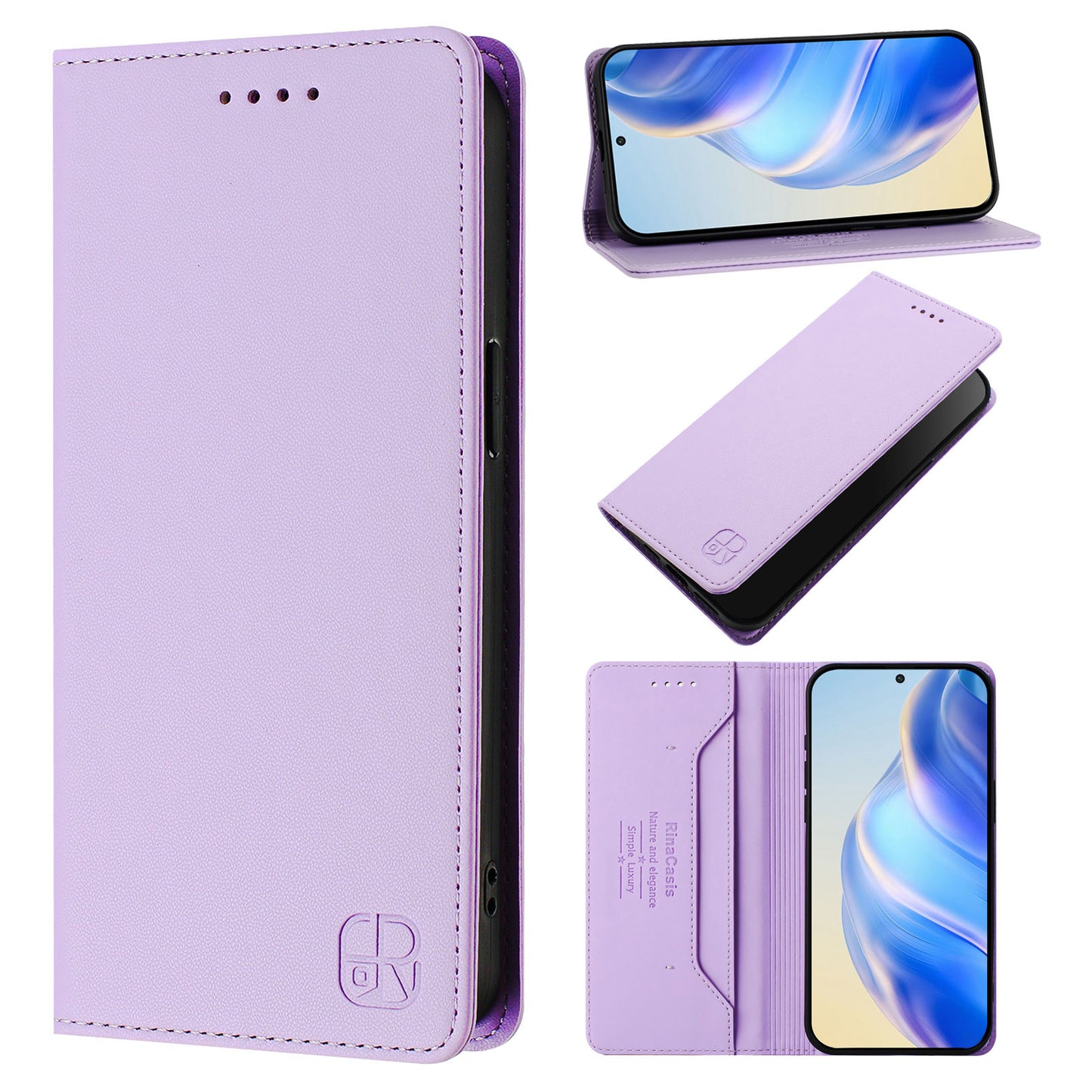 For iPhone 17 Pro Max Leather Case RINACASIS RC01 Phone Cover with RFID Blocking Wallet Stand - Light Purple