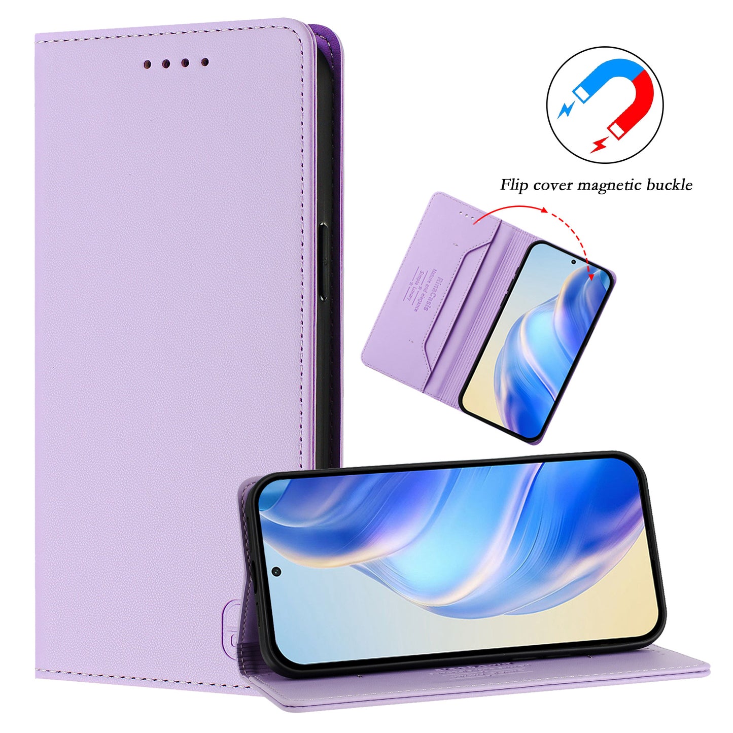 For iPhone 17 Pro Max Leather Case RINACASIS RC01 Phone Cover with RFID Blocking Wallet Stand - Light Purple