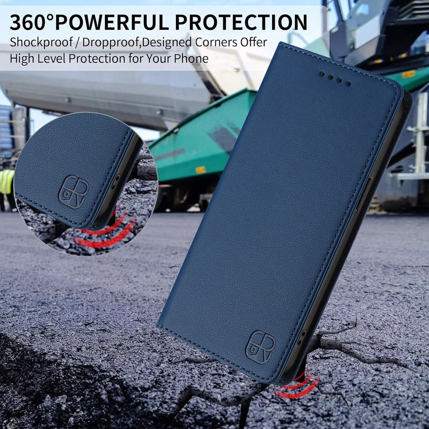 For iPhone 17 Pro Max Leather Case RINACASIS RC01 Phone Cover with RFID Blocking Wallet Stand - Dark Blue