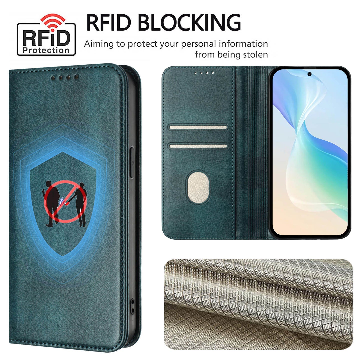 For iPhone 17 Pro Max Wallet Cases Retro Texture RFID Blocking Leather Phone Cover - Dark Green