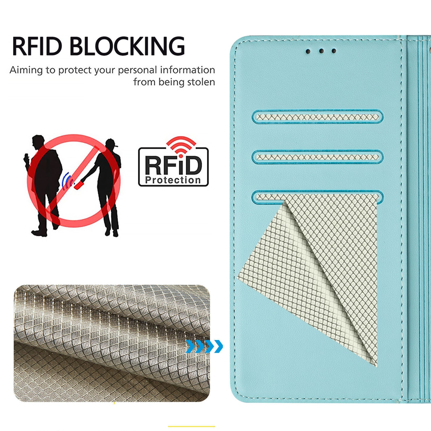 For iPhone 17 Pro Max Case Imprinted Honeycomb RFID Blocking Leather Phone Cover with Strap - Mint Green
