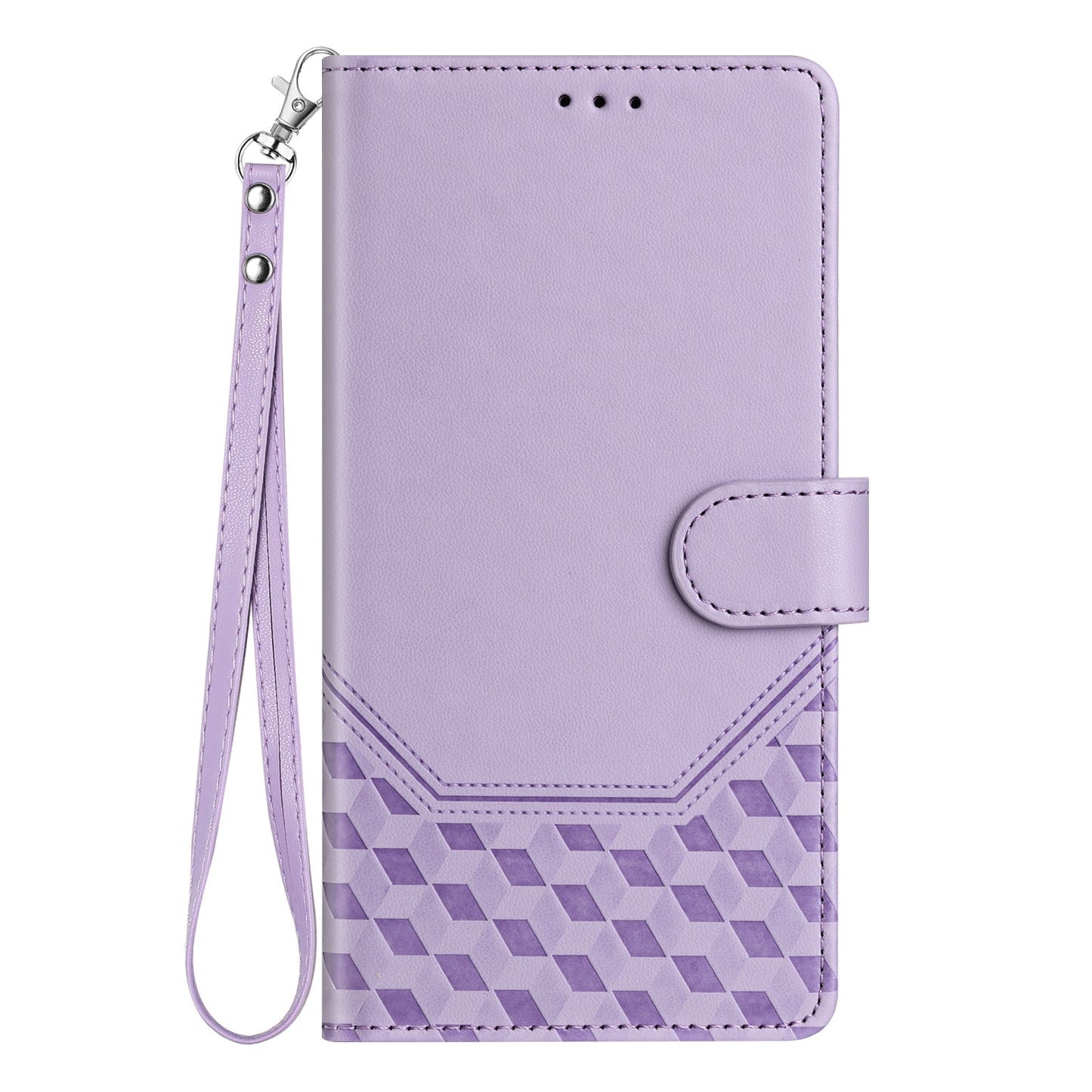 For iPhone 17 Pro Max Case Imprinted Honeycomb RFID Blocking Leather Phone Cover with Strap - Light Purple