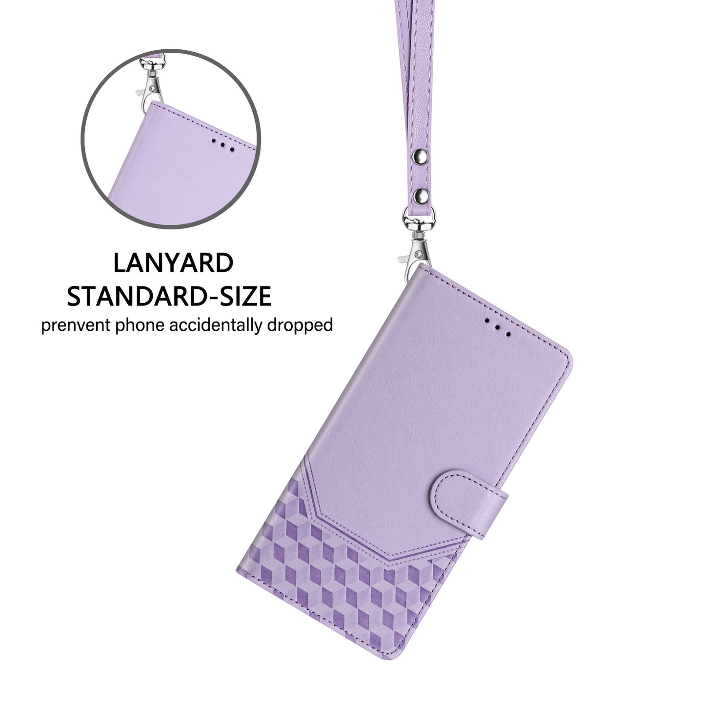 For iPhone 17 Pro Max Case Imprinted Honeycomb RFID Blocking Leather Phone Cover with Strap - Light Purple