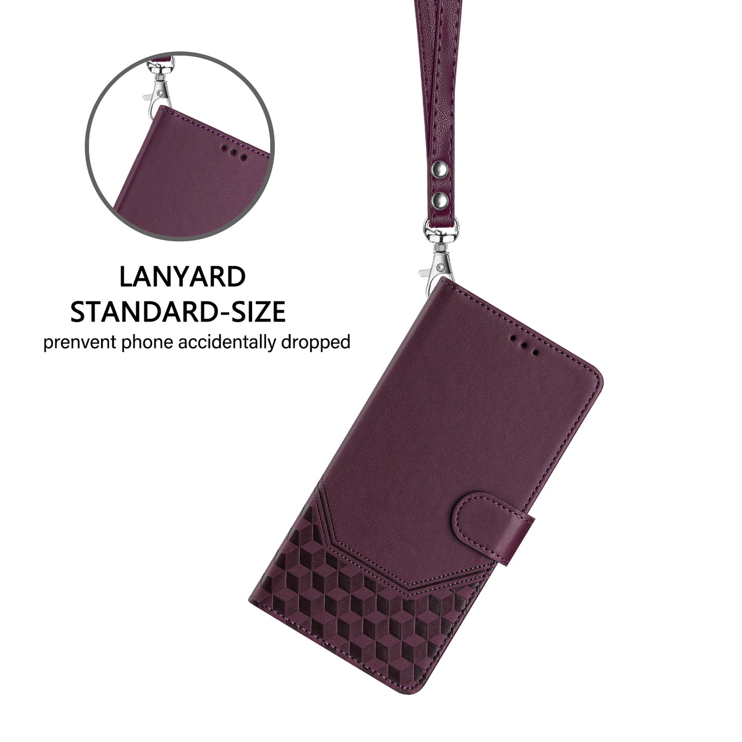 For iPhone 17 Pro Max Case Imprinted Honeycomb RFID Blocking Leather Phone Cover with Strap - Dark Purple