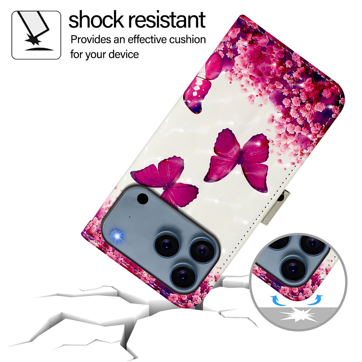 For iPhone 17 Pro Max Leather Case Pattern Printing Wallet Stand Mobile Cover with Strap - Rose Butterflies