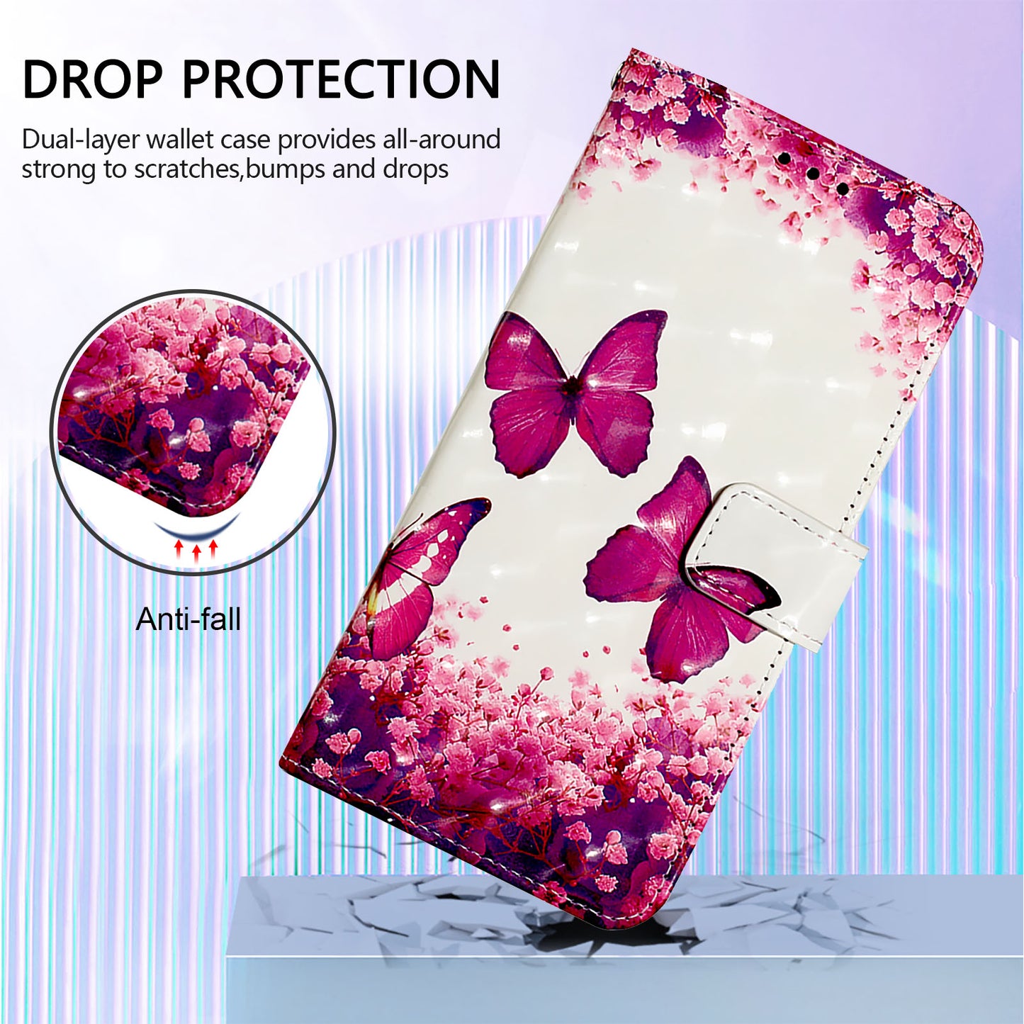 For iPhone 17 Pro Max Leather Case Pattern Printing Wallet Stand Mobile Cover with Strap - Rose Butterflies
