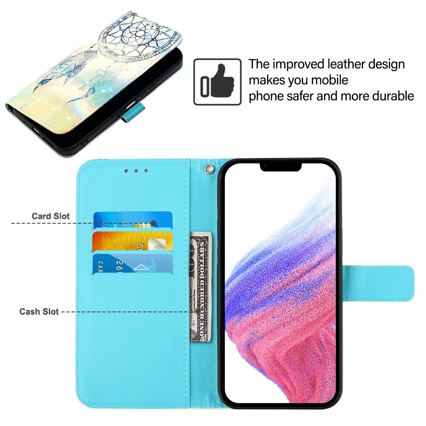 For iPhone 17 Pro Max Leather Case Pattern Printing Wallet Stand Mobile Cover with Strap - Dream Wind Chime