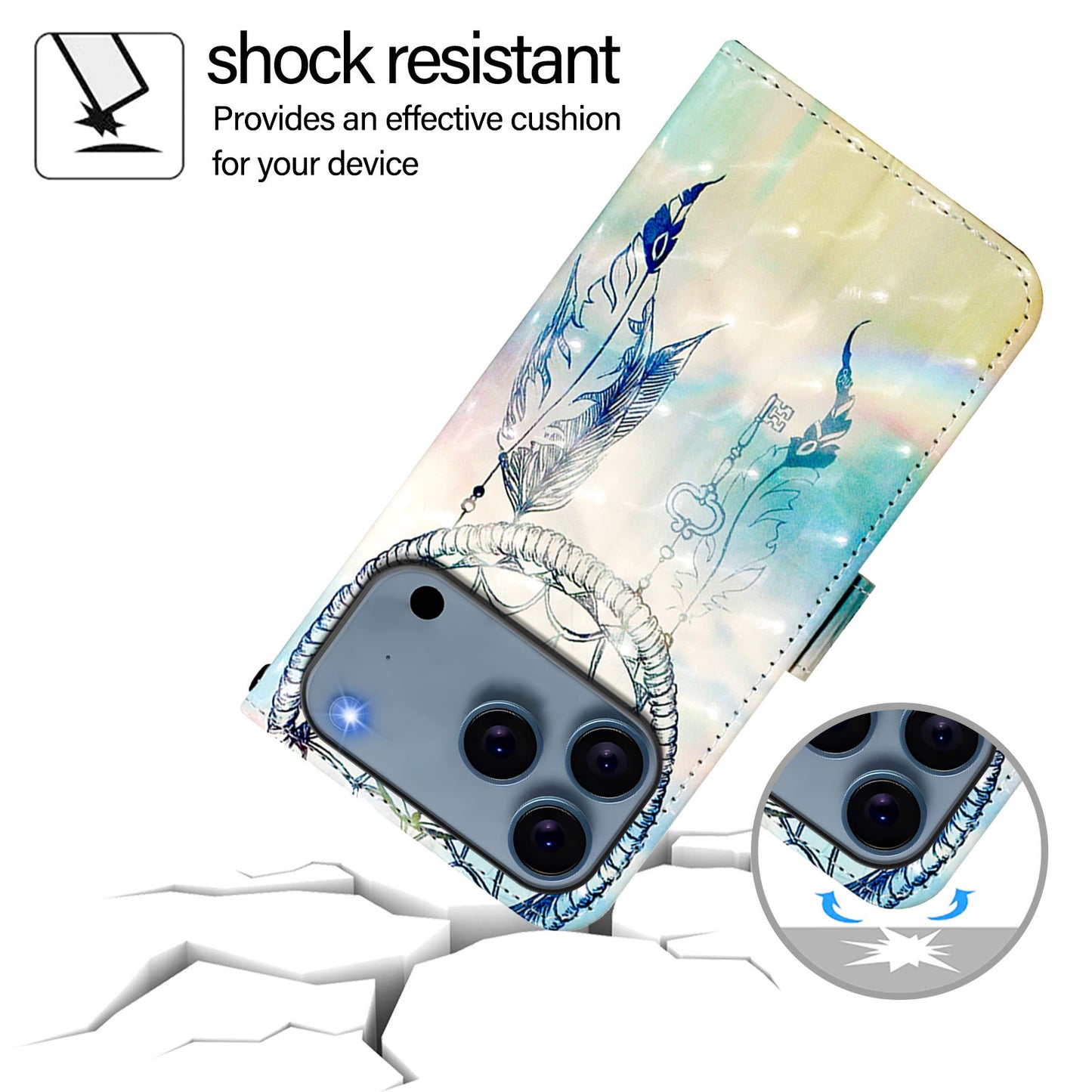 For iPhone 17 Pro Max Leather Case Pattern Printing Wallet Stand Mobile Cover with Strap - Dream Wind Chime