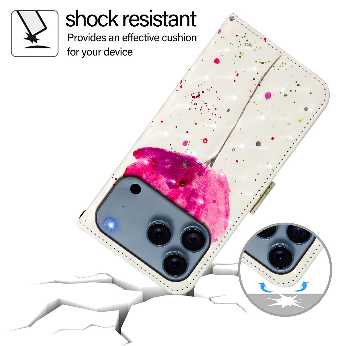 For iPhone 17 Pro Max Leather Case Pattern Printing Wallet Stand Mobile Cover with Strap - Flower