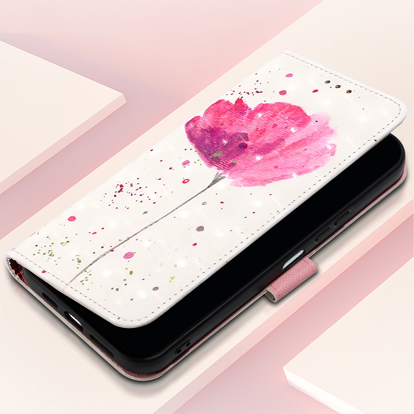 For iPhone 17 Pro Max Leather Case Pattern Printing Wallet Stand Mobile Cover with Strap - Flower