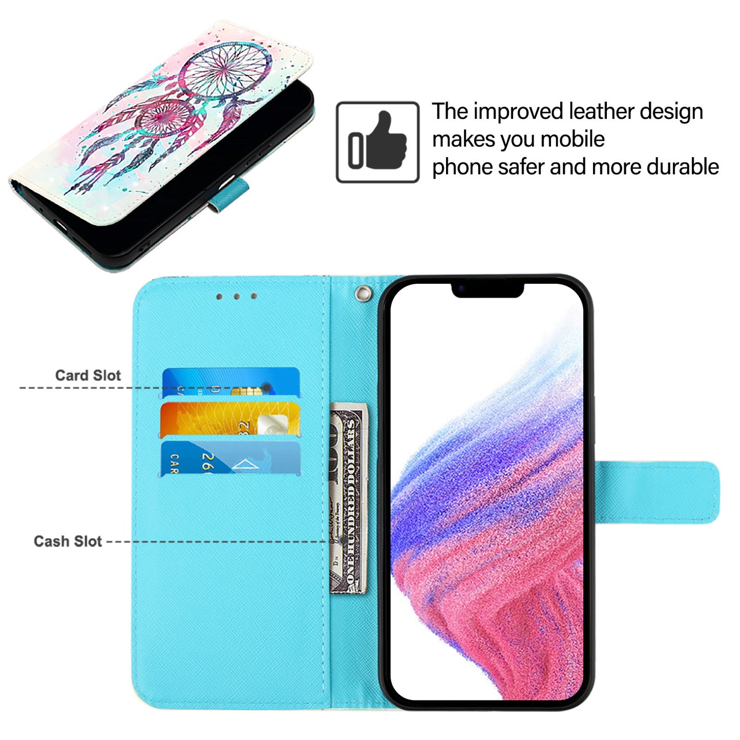 For iPhone 17 Pro Max Leather Case Pattern Printing Wallet Stand Mobile Cover with Strap - Colorful Wind Chime