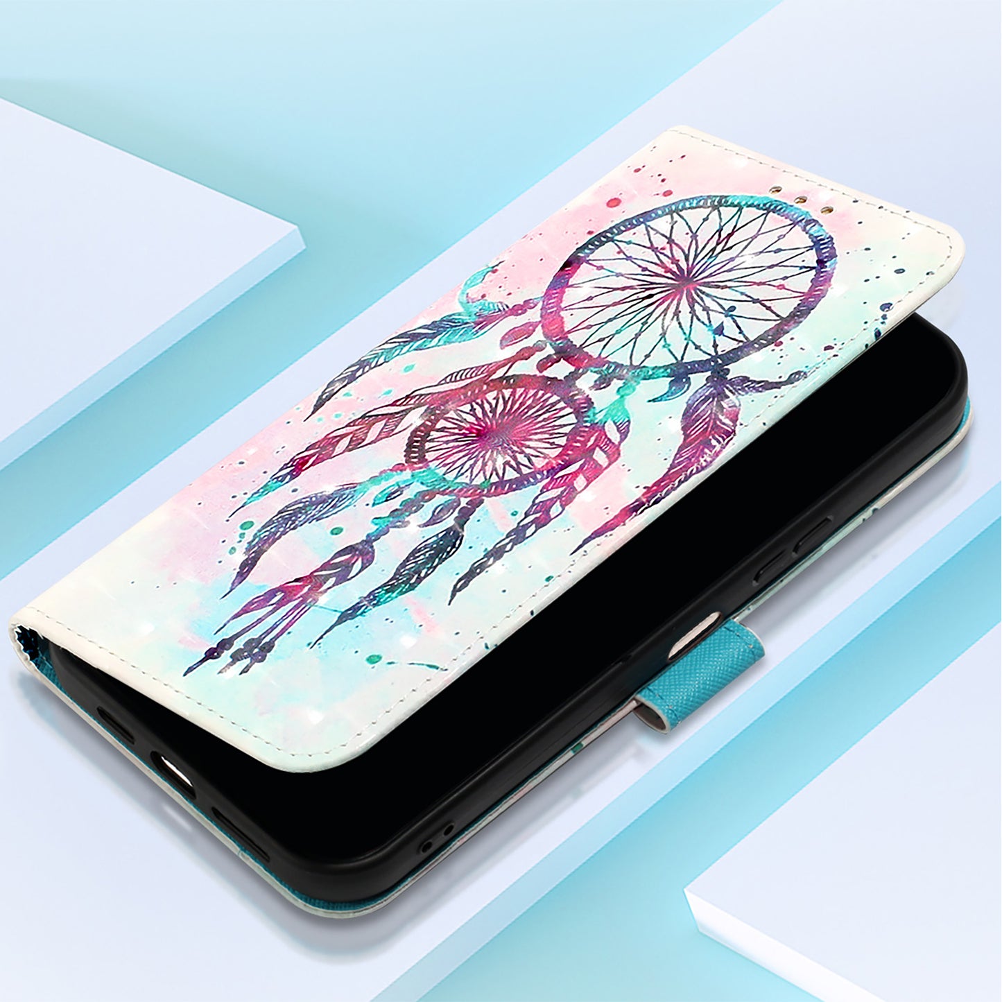 For iPhone 17 Pro Max Leather Case Pattern Printing Wallet Stand Mobile Cover with Strap - Colorful Wind Chime