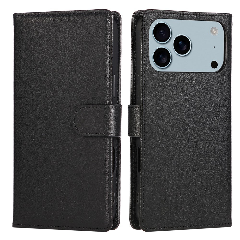 For iPhone 17 Pro Max Case Wallet Stand View PU Leather Phone Cover with Wrist Strap - Black