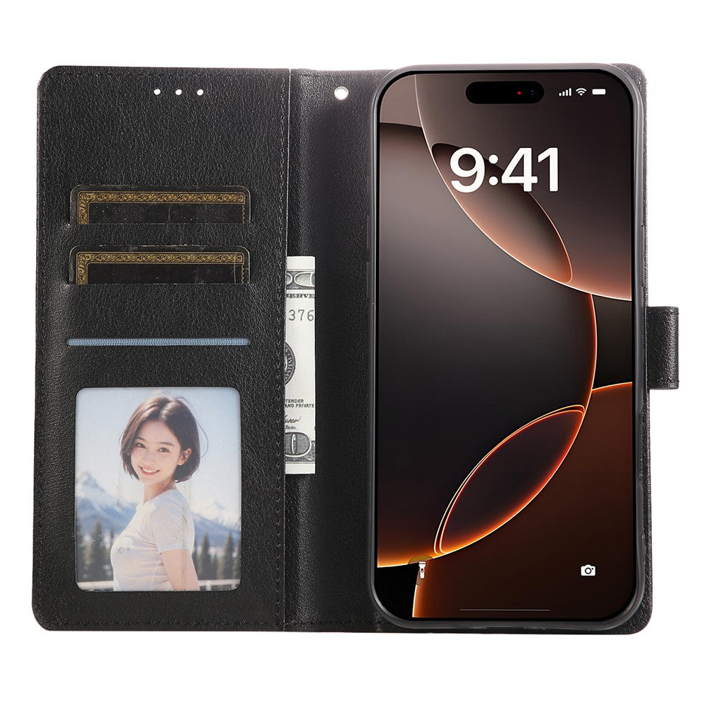 For iPhone 17 Pro Max Case Wallet Stand View PU Leather Phone Cover with Wrist Strap - Black