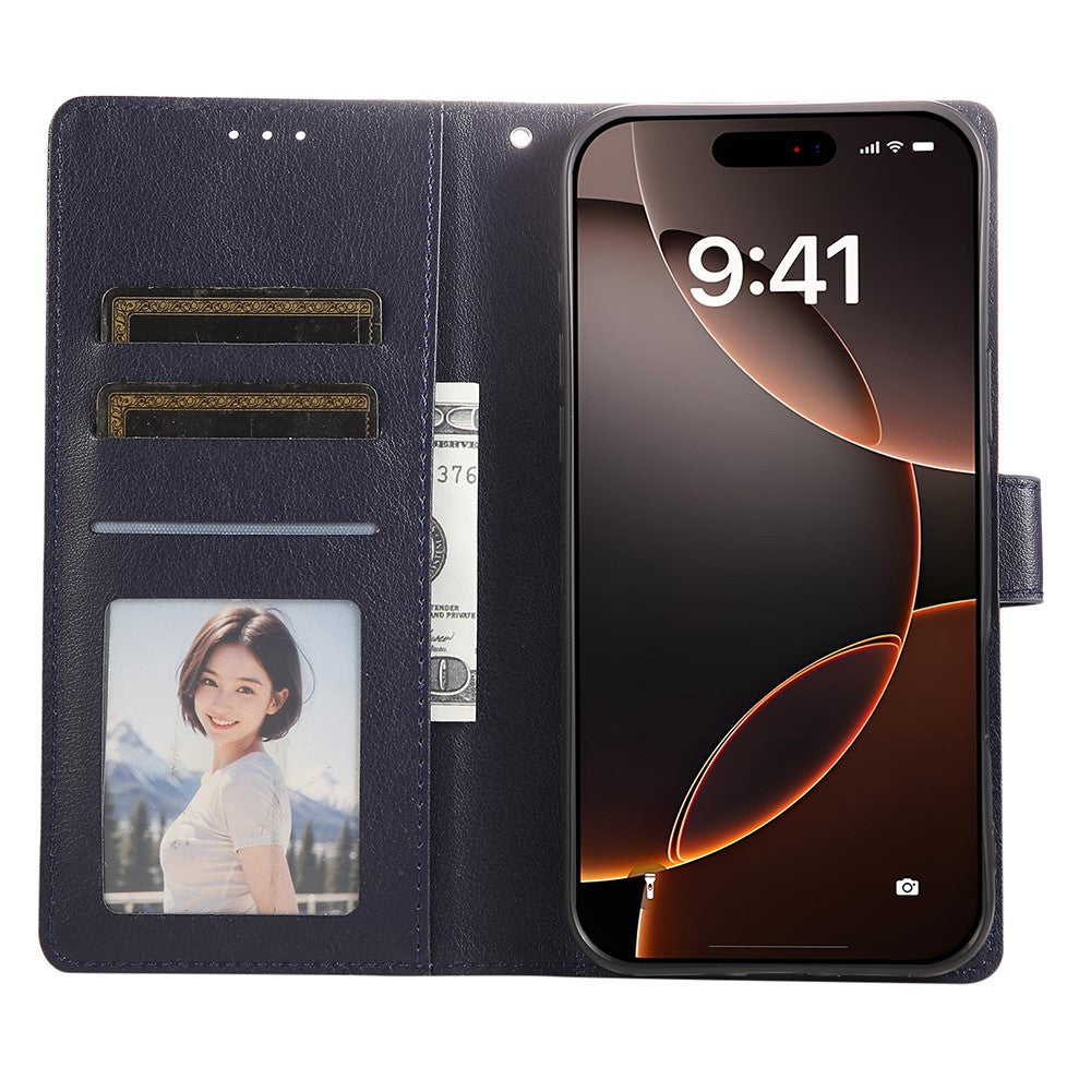 For iPhone 17 Pro Max Case Wallet Stand View PU Leather Phone Cover with Wrist Strap - Blue