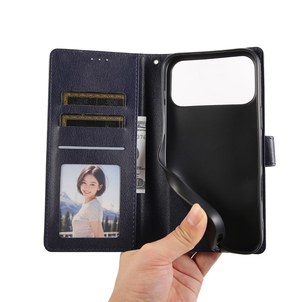 For iPhone 17 Pro Max Case Wallet Stand View PU Leather Phone Cover with Wrist Strap - Blue