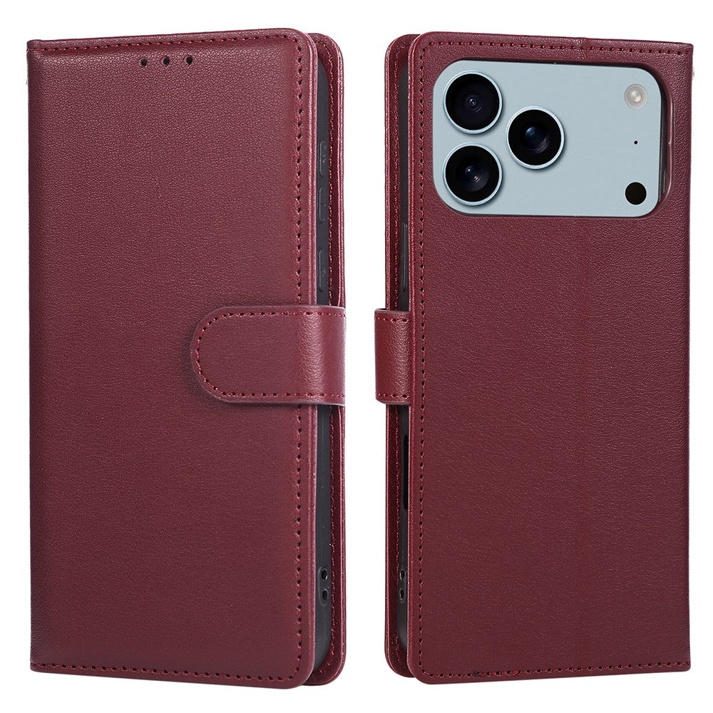 For iPhone 17 Pro Max Case Wallet Stand View PU Leather Phone Cover with Wrist Strap - Wine Red