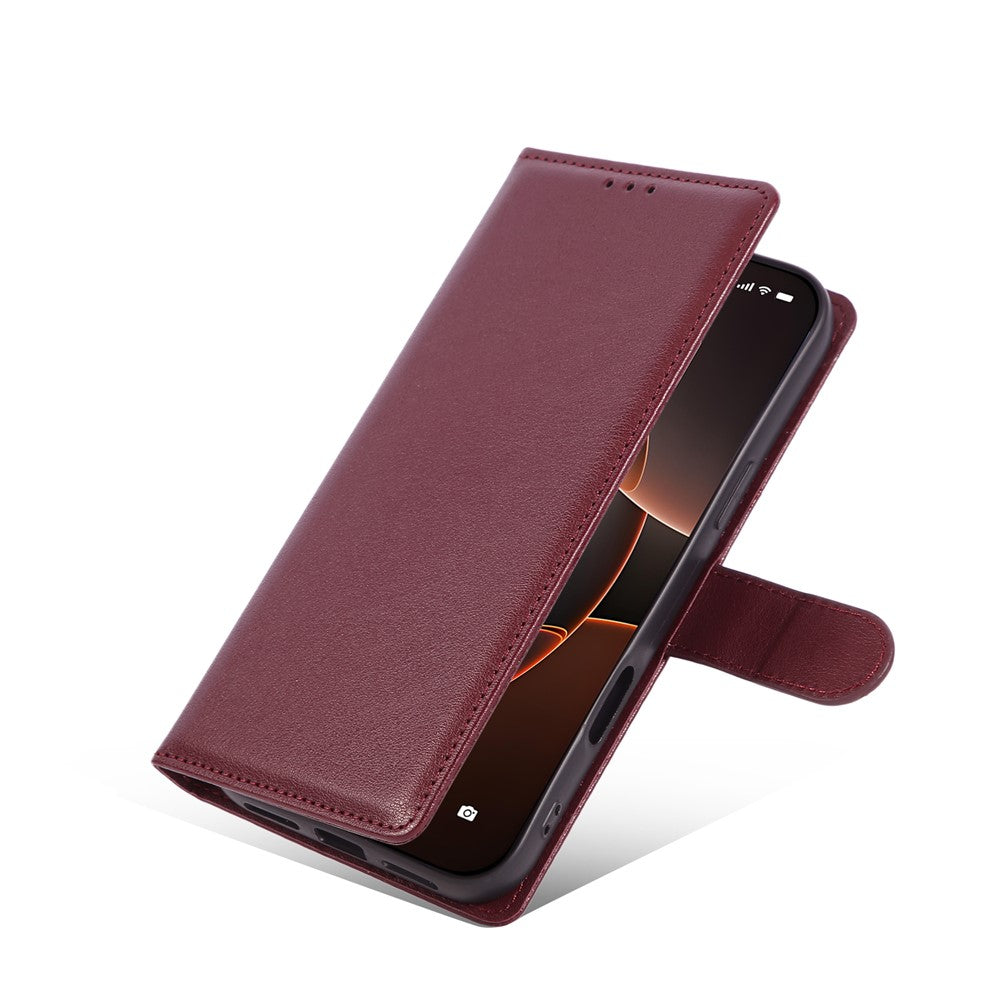 For iPhone 17 Pro Max Case Wallet Stand View PU Leather Phone Cover with Wrist Strap - Wine Red