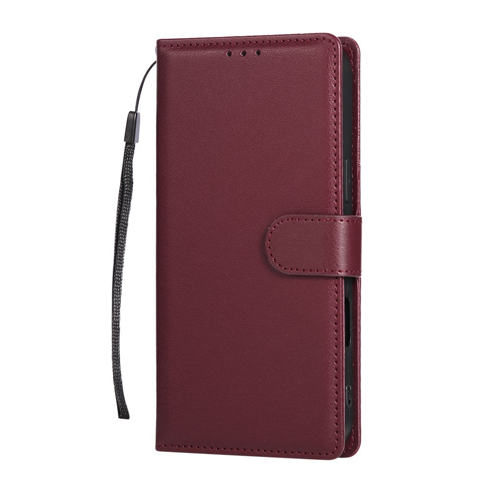 For iPhone 17 Pro Max Case Wallet Stand View PU Leather Phone Cover with Wrist Strap - Wine Red
