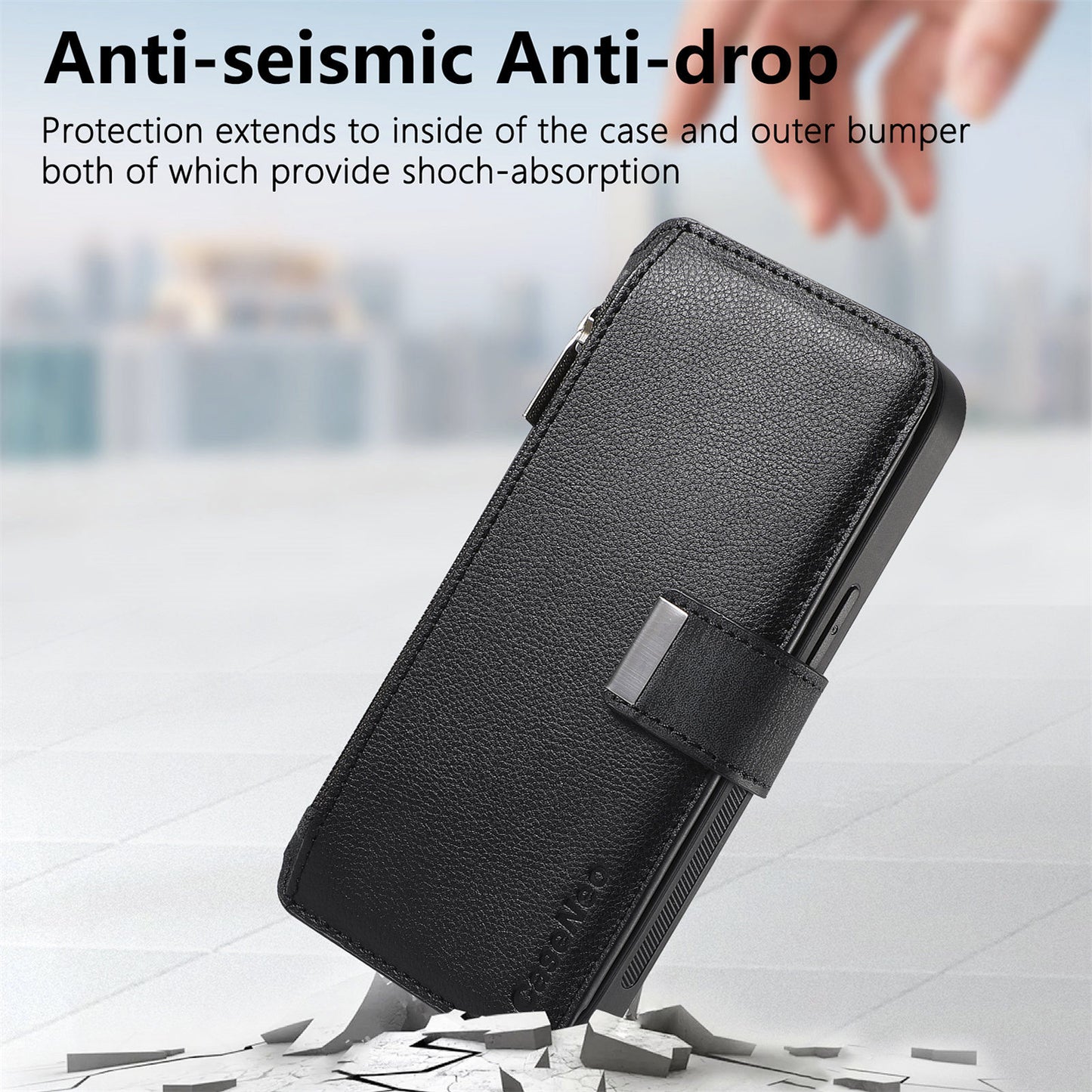 For Oppo Reno14 Pro 5G (Global) Case CASENEO MW-02 Detachable Magnetic Leather Flip Phone Cover - Black