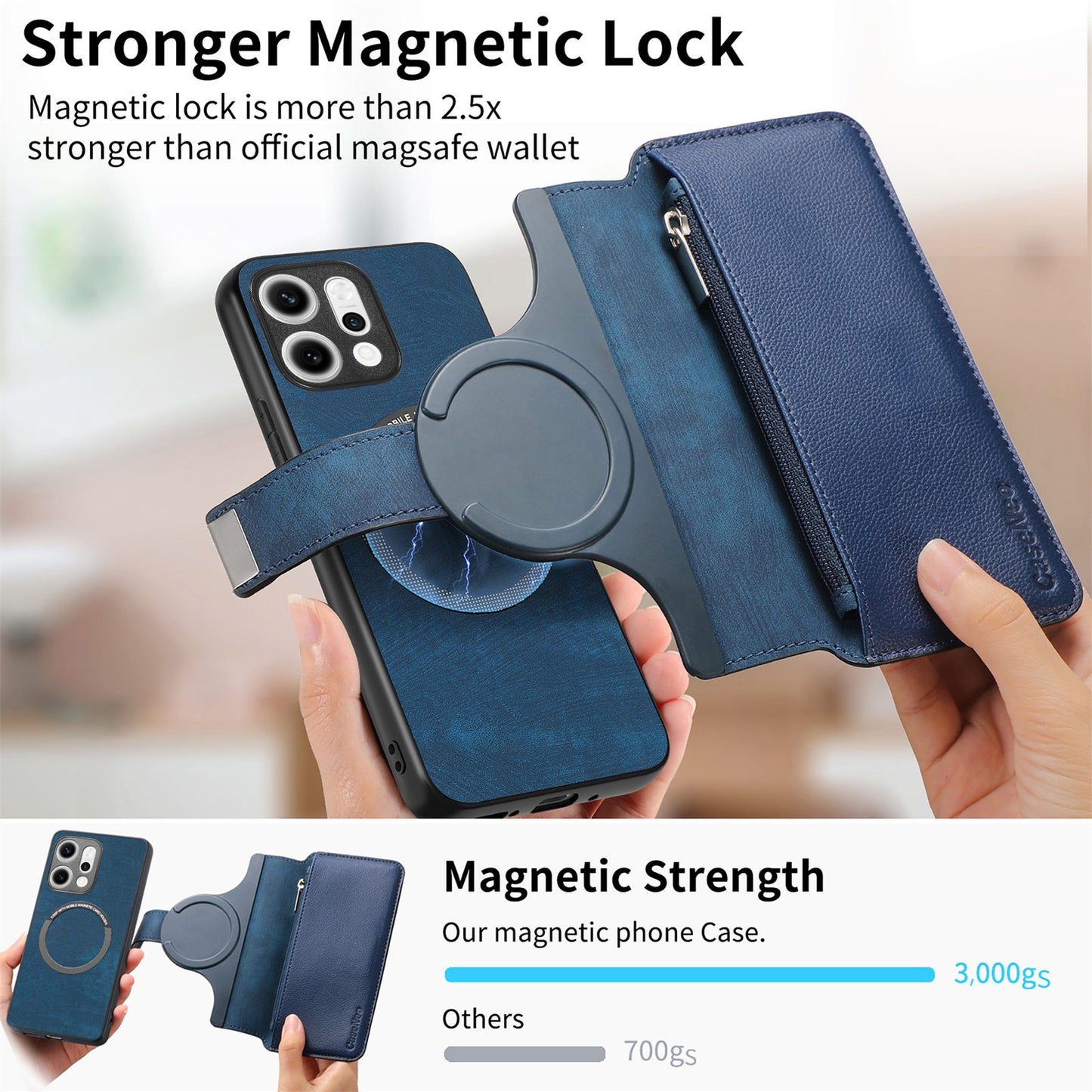 For Oppo Reno14 Pro 5G (Global) Case CASENEO MW-02 Detachable Magnetic Leather Flip Phone Cover - Dark Blue