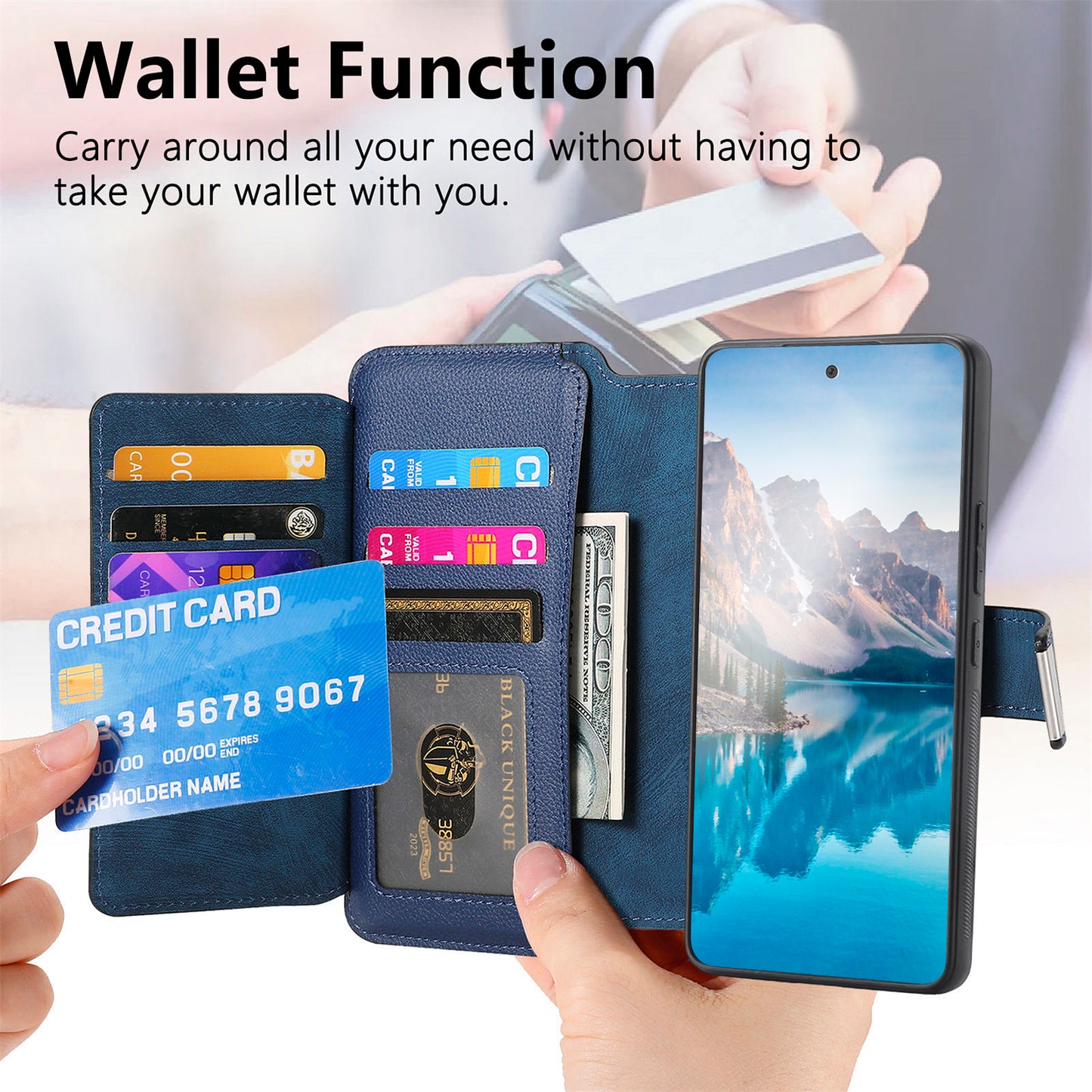 For Oppo Reno14 Pro 5G (Global) Case CASENEO MW-02 Detachable Magnetic Leather Flip Phone Cover - Dark Blue