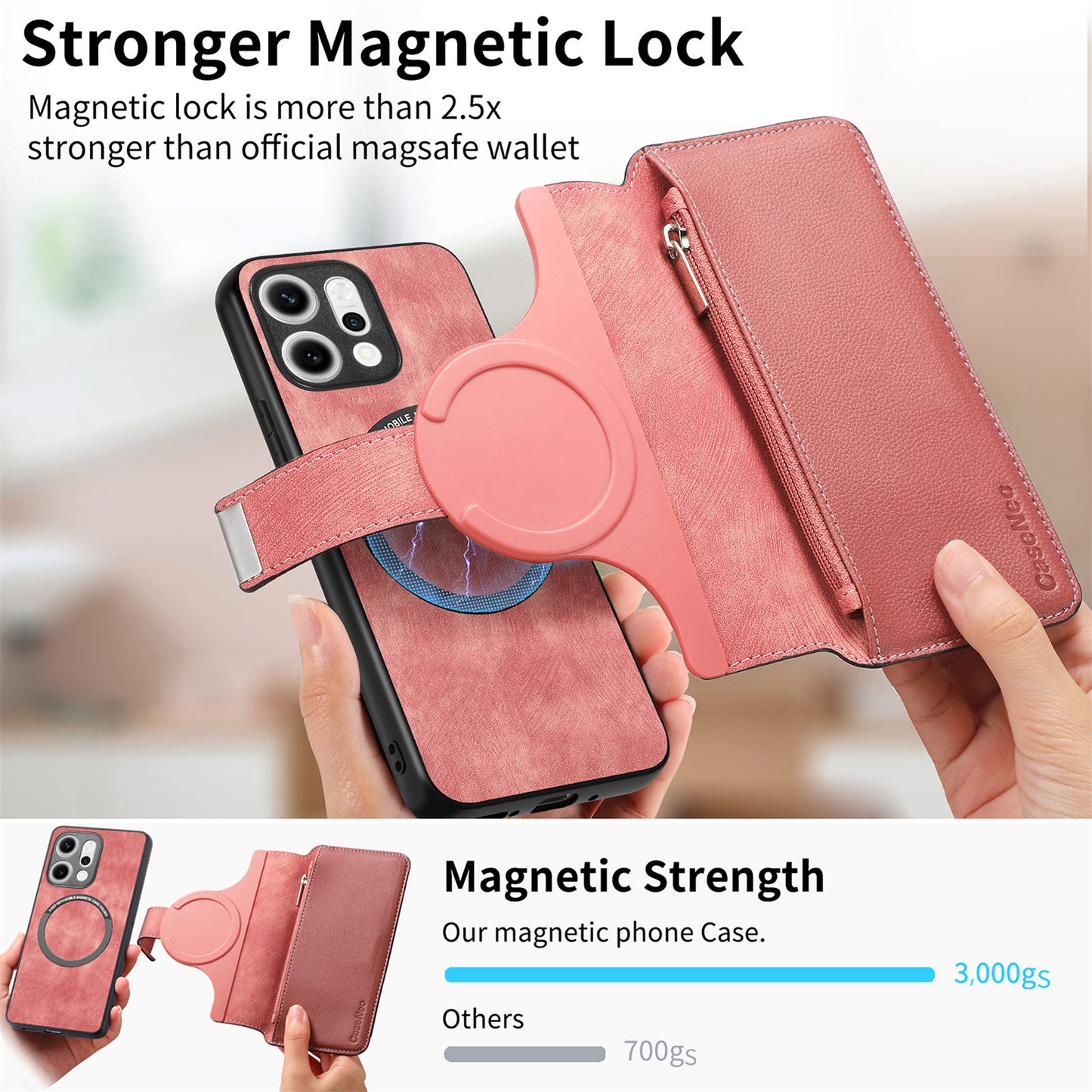 For Oppo Reno14 Pro 5G (Global) Case CASENEO MW-02 Detachable Magnetic Leather Flip Phone Cover - Pink