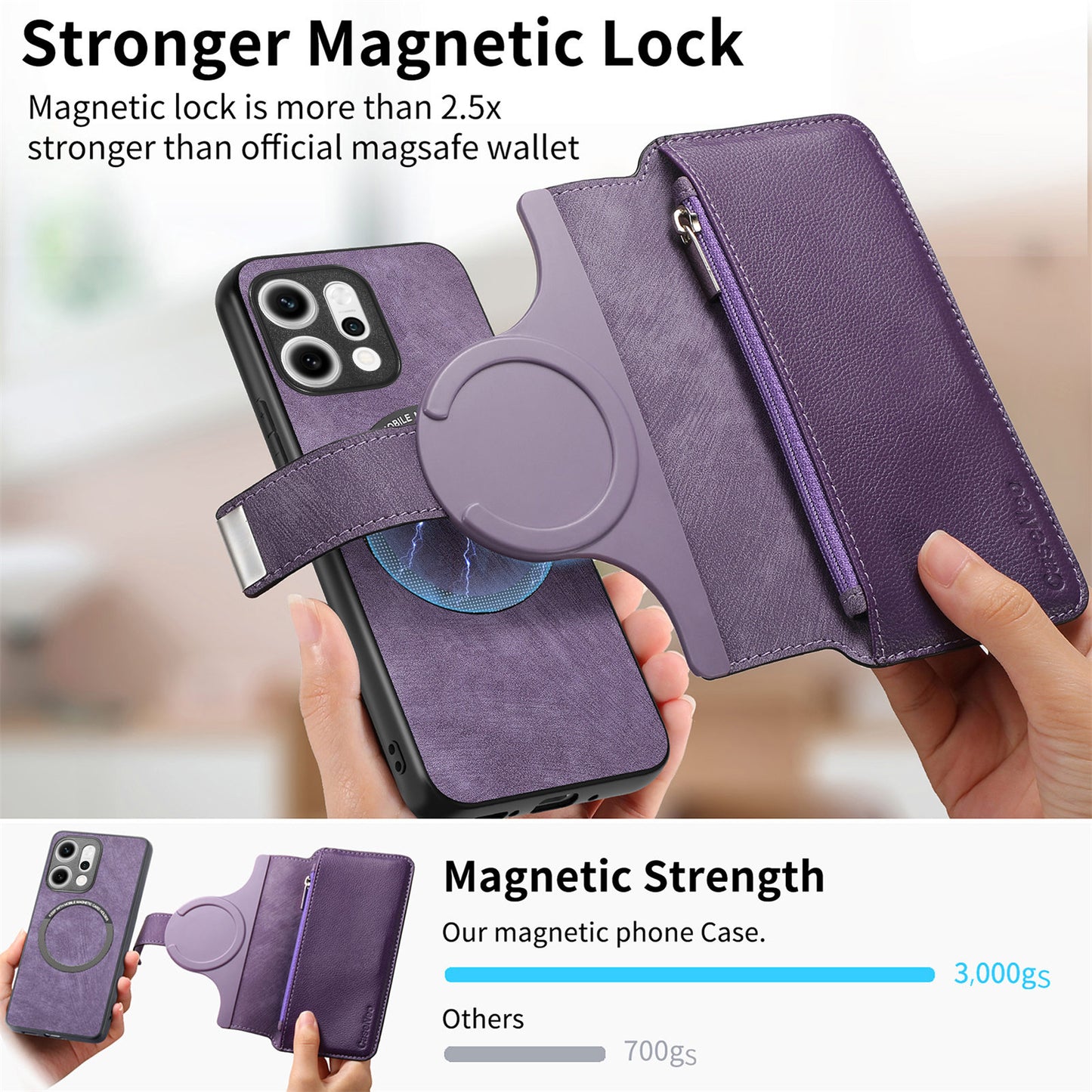 For Oppo Reno14 Pro 5G (Global) Case CASENEO MW-02 Detachable Magnetic Leather Flip Phone Cover - Purple