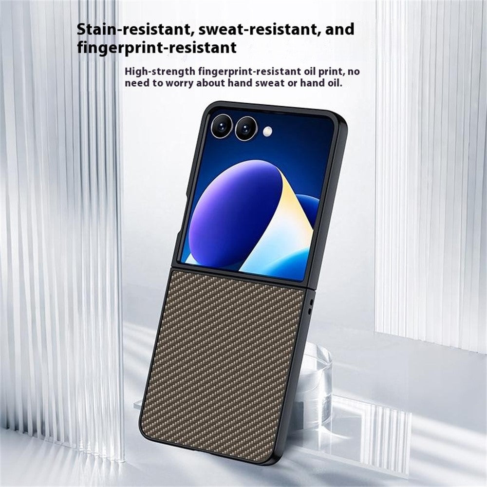 For Samsung Galaxy Z Flip7 5G Case Carbon Fiber Texture Leather + PC Anti-Drop Folding Phone Cover - Gold