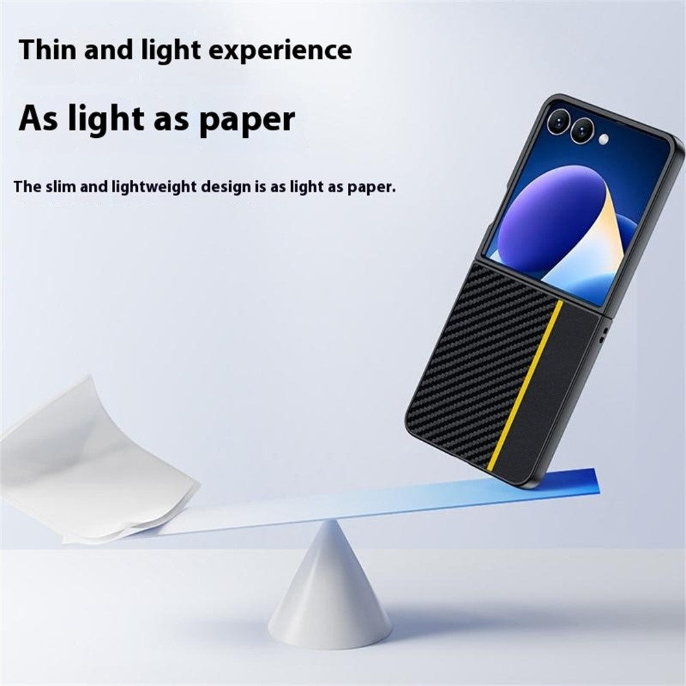 For Samsung Galaxy Z Flip7 5G Case Carbon Fiber Texture Leather + PC Anti-Drop Folding Phone Cover - Black / Yellow