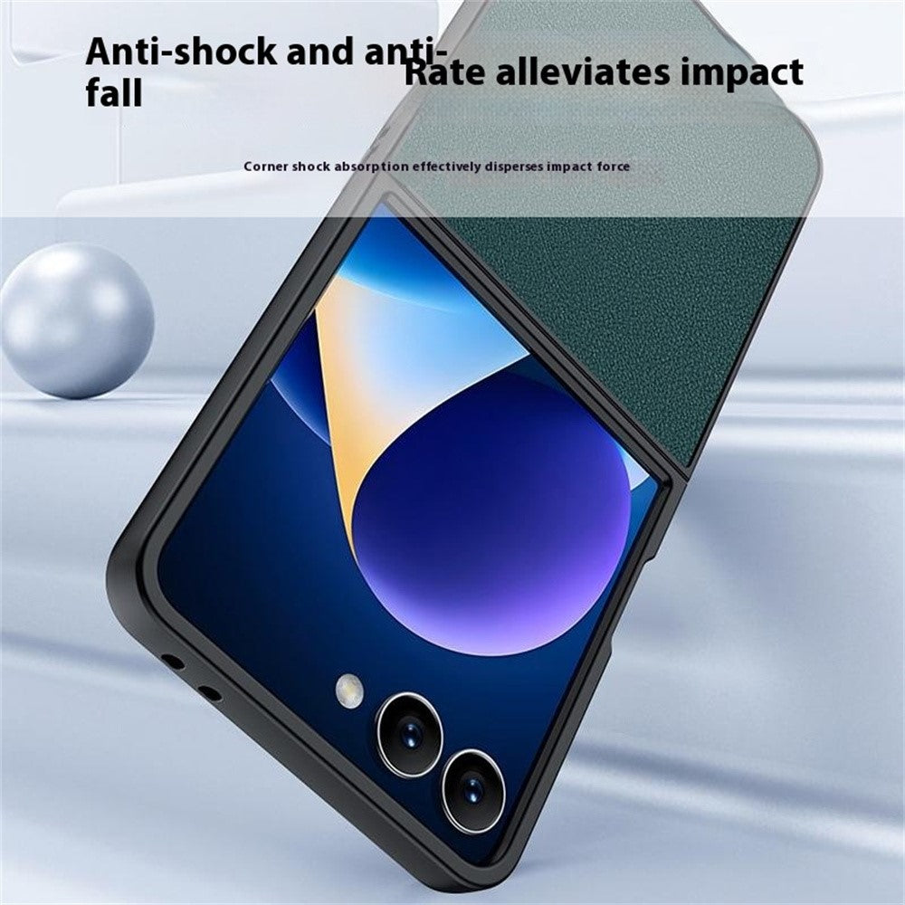 For Samsung Galaxy Z Flip7 5G Case PU Leather Coated PC Anti-Drop Folding Phone Cover - Green