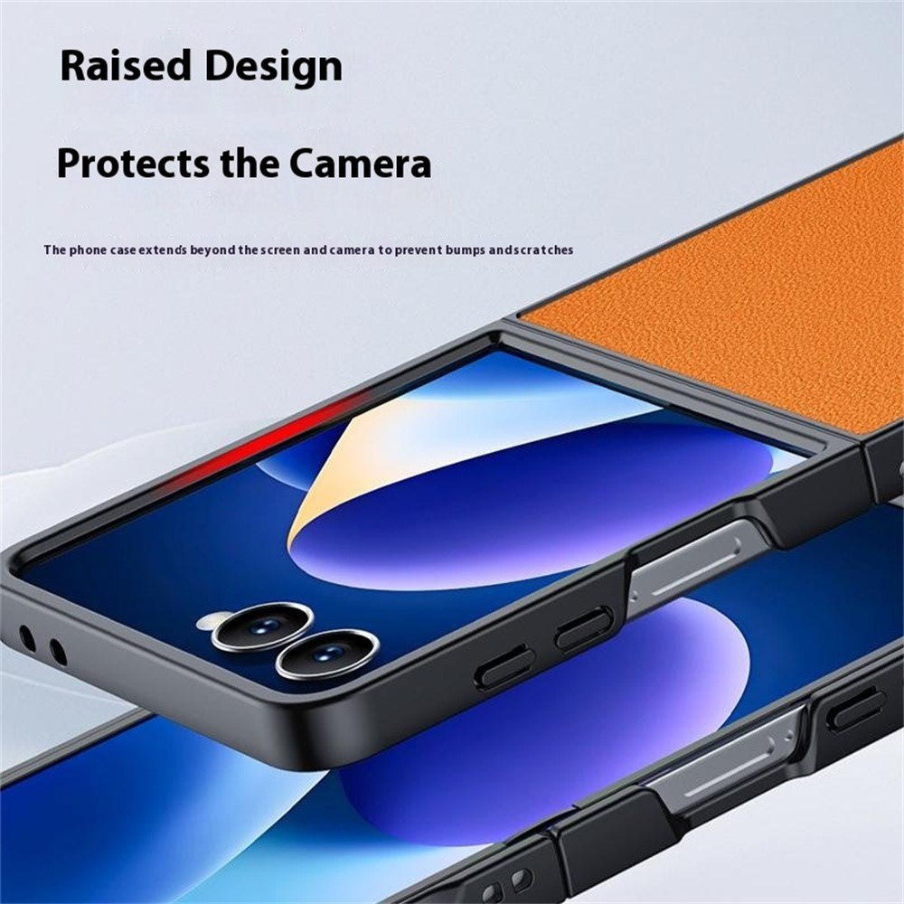 For Samsung Galaxy Z Flip7 5G Case PU Leather Coated PC Anti-Drop Folding Phone Cover - Green
