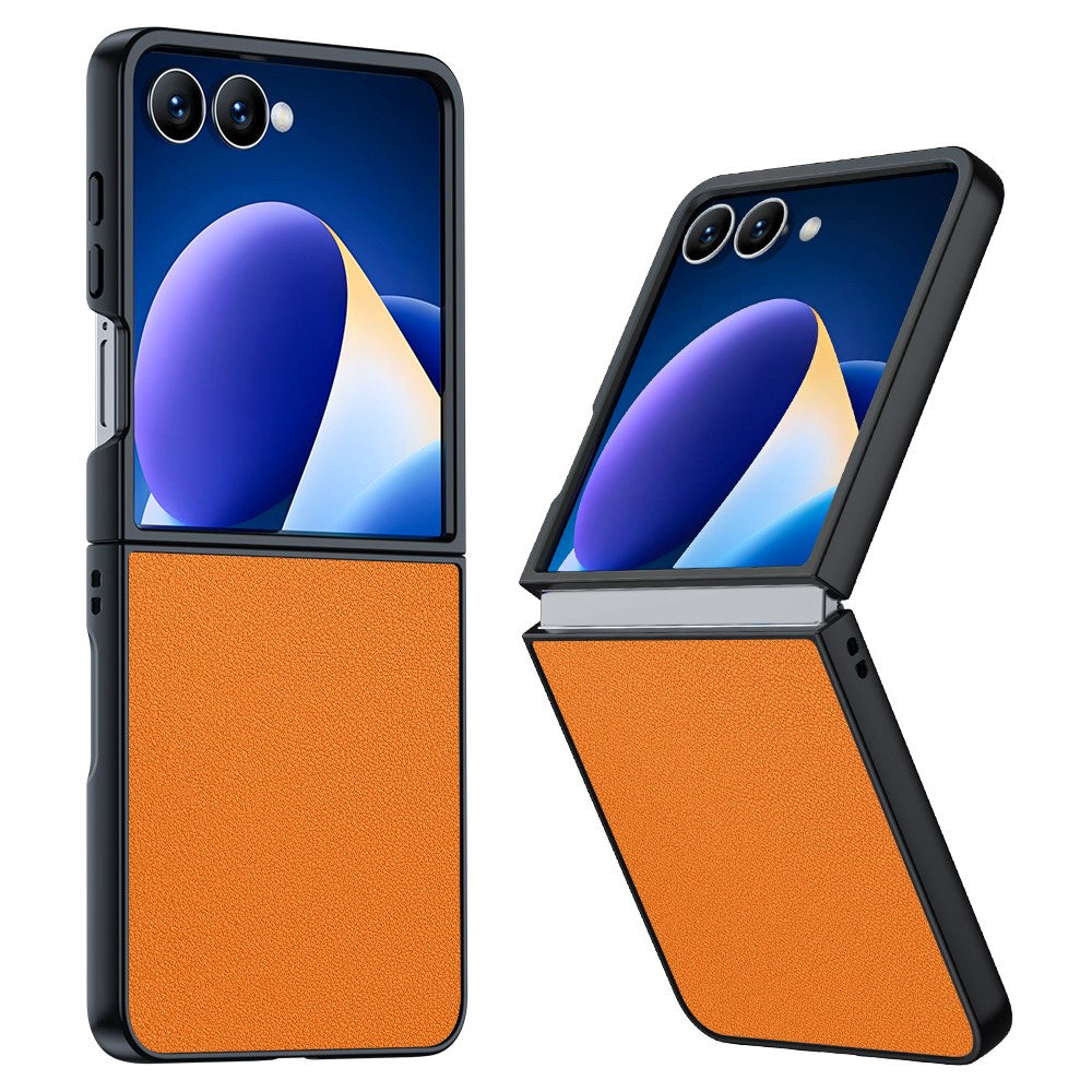 For Samsung Galaxy Z Flip7 5G Case PU Leather Coated PC Anti-Drop Folding Phone Cover - Orange