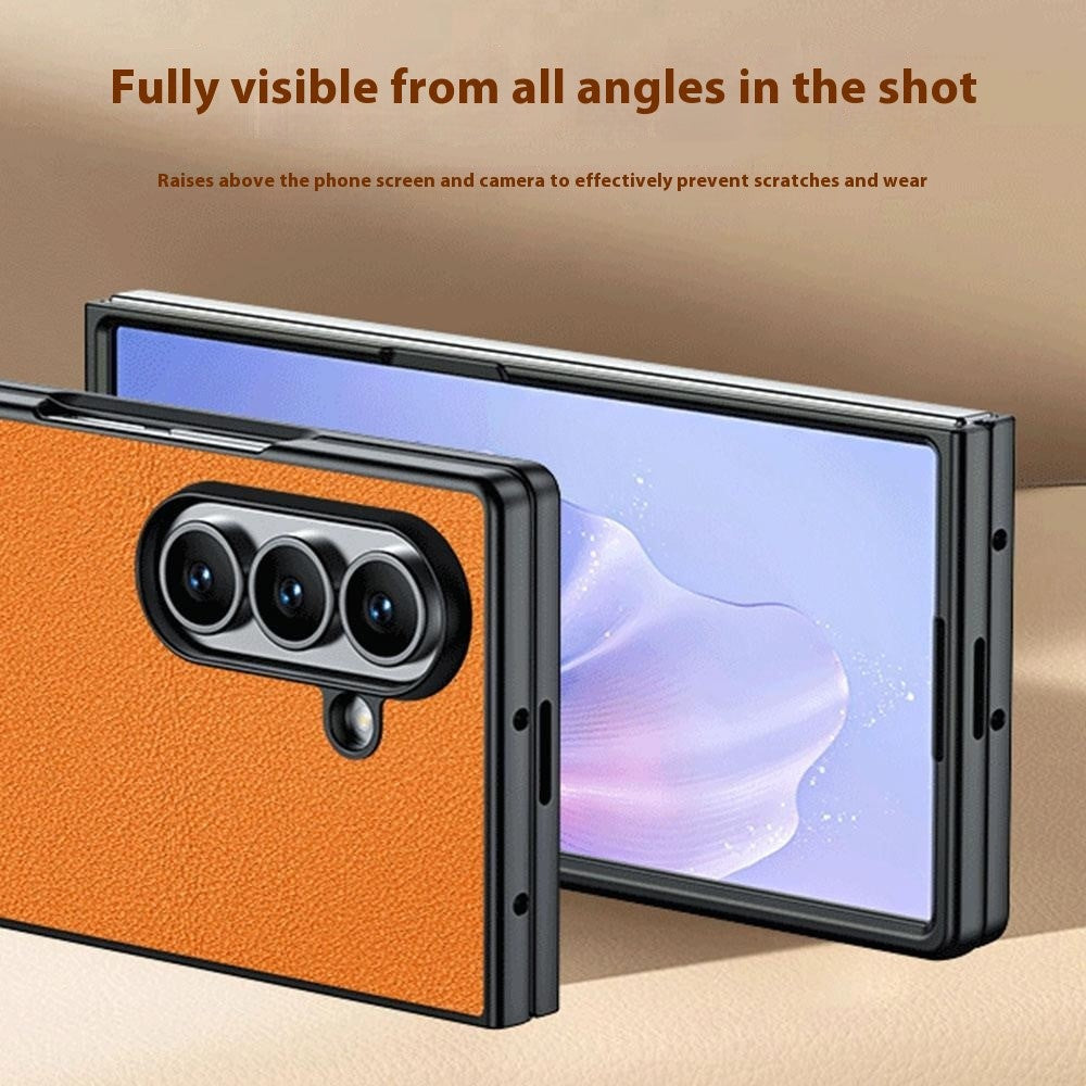 For Samsung Galaxy Z Fold7 5G Case PU Leather Coated PC Anti-Drop Folding Phone Cover - Orange