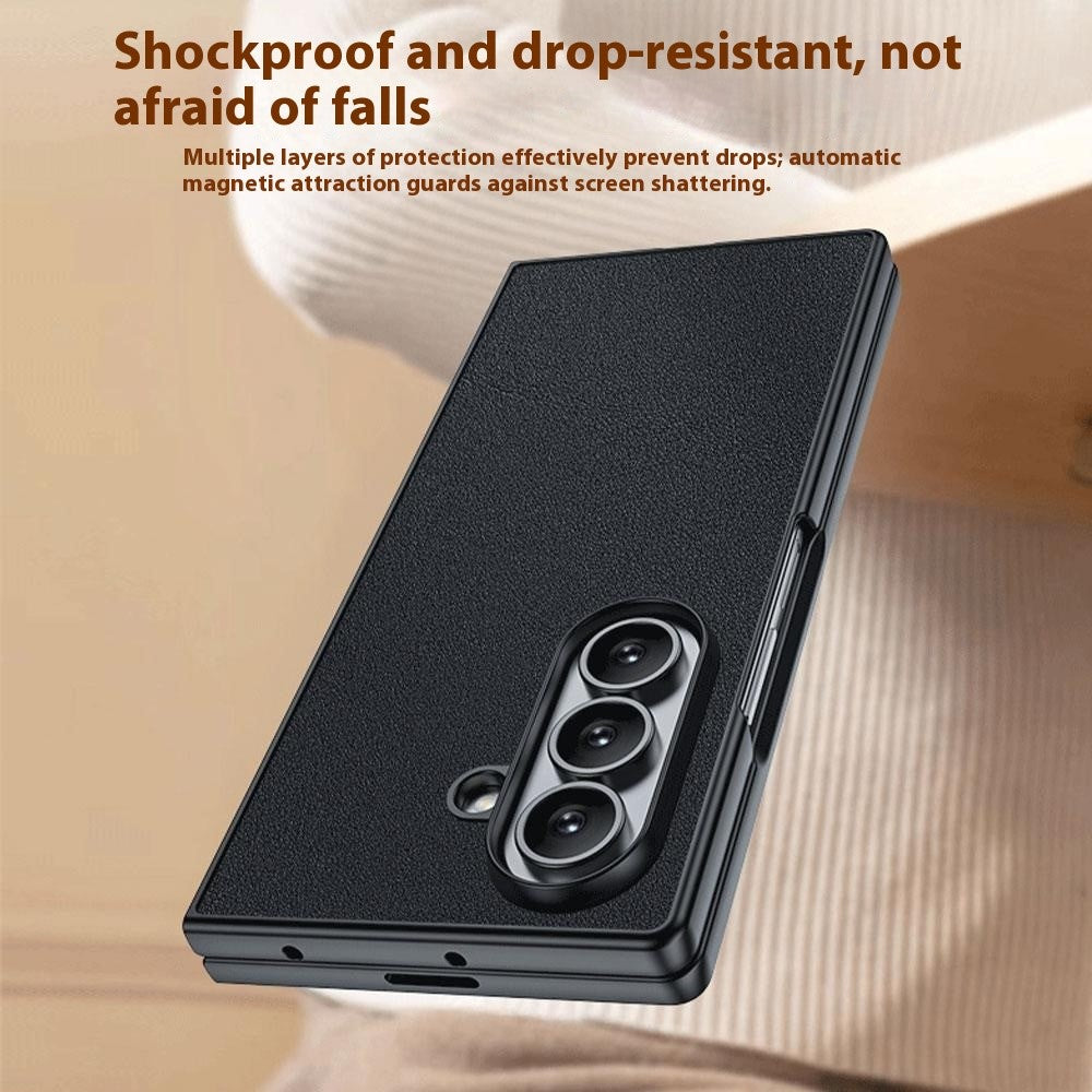 For Samsung Galaxy Z Fold7 5G Case PU Leather Coated PC Anti-Drop Folding Phone Cover - Orange