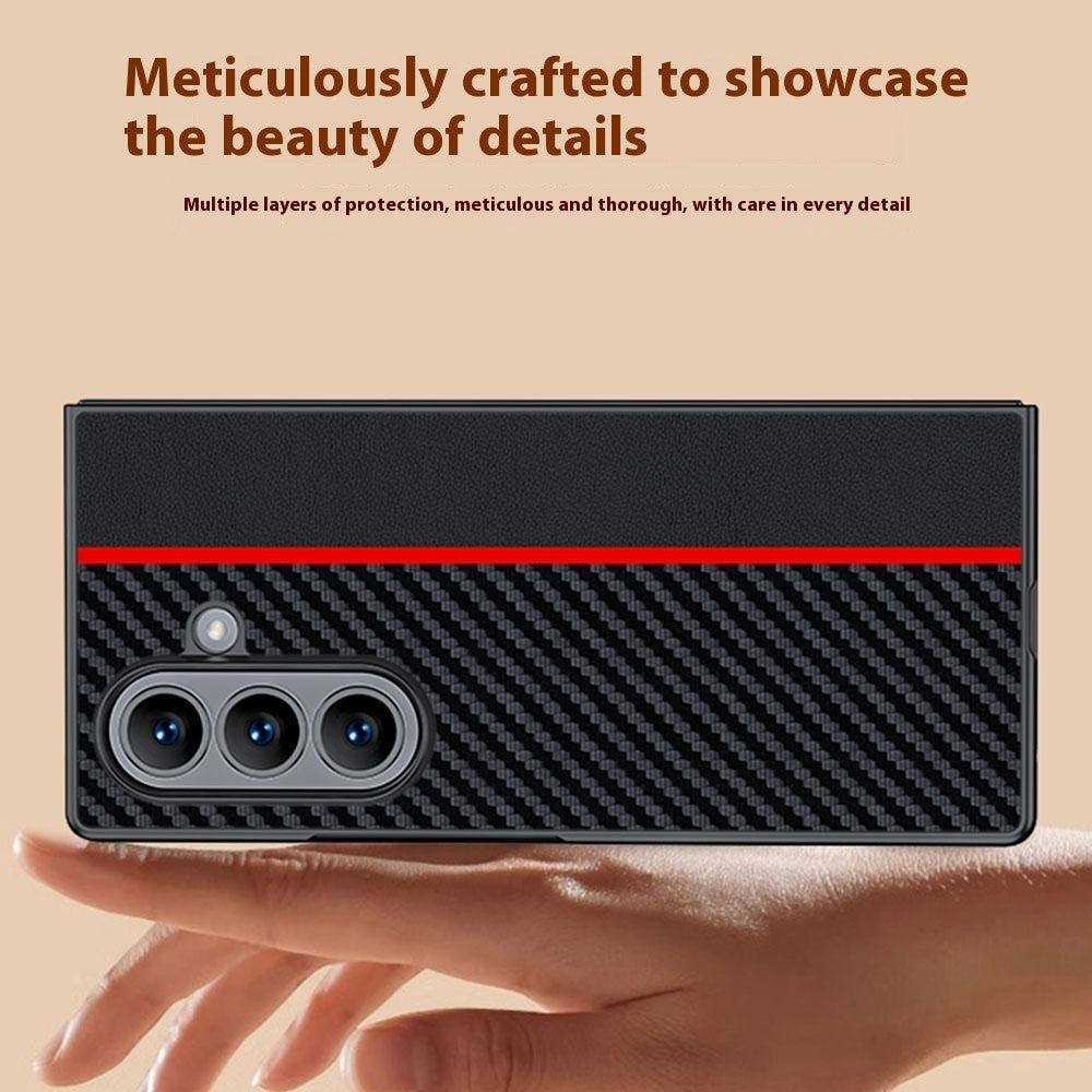 For Samsung Galaxy Z Fold7 5G Case Carbon Fiber Texture Leather + PC Anti-Drop Folding Phone Cover - Black / Red