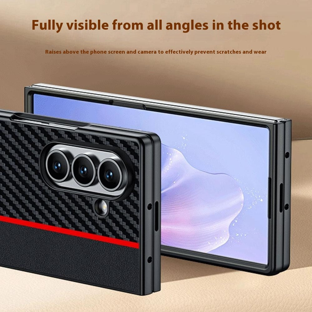 For Samsung Galaxy Z Fold7 5G Case Carbon Fiber Texture Leather + PC Anti-Drop Folding Phone Cover - Black / Blue