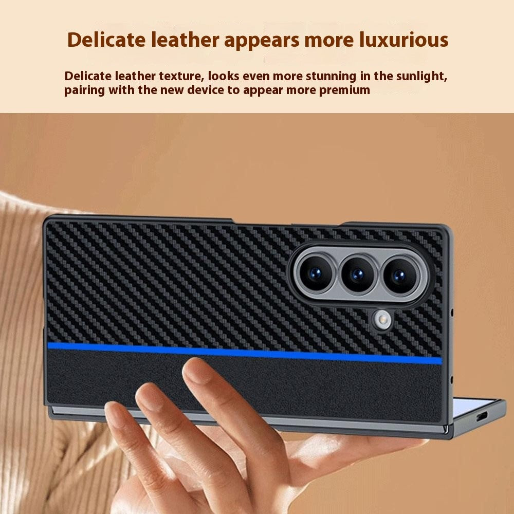 For Samsung Galaxy Z Fold7 5G Case Carbon Fiber Texture Leather + PC Anti-Drop Folding Phone Cover - Black / Blue