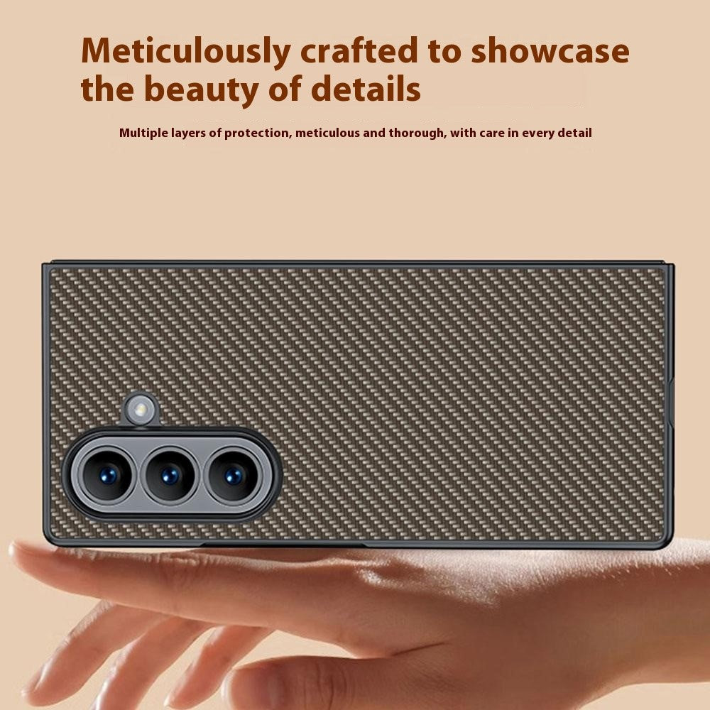 For Samsung Galaxy Z Fold7 5G Case Carbon Fiber Texture Leather + PC Anti-Drop Folding Phone Cover - Black