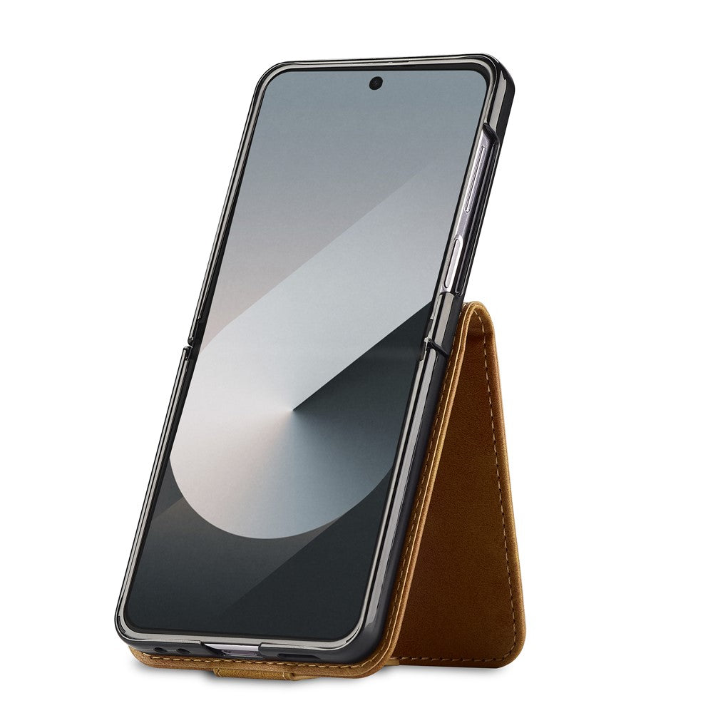 LC.IMEEKE For Samsung Galaxy Z Flip7 5G Case Card Holder Calf Texture PU Leather Folding Phone Cover - Yellow