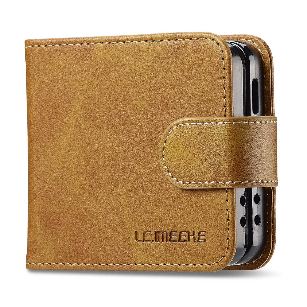 LC.IMEEKE For Samsung Galaxy Z Flip7 5G Case Card Holder Calf Texture PU Leather Folding Phone Cover - Yellow