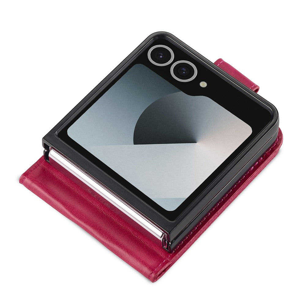 LC.IMEEKE For Samsung Galaxy Z Flip7 5G Case Card Holder Calf Texture PU Leather Folding Phone Cover - Rose