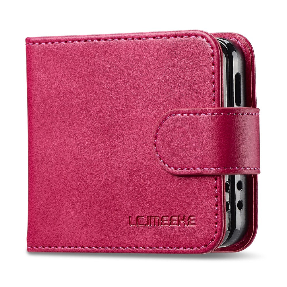 LC.IMEEKE For Samsung Galaxy Z Flip7 5G Case Card Holder Calf Texture PU Leather Folding Phone Cover - Rose