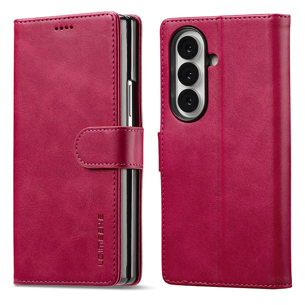 LC.IMEEKE For Samsung Galaxy Z Fold7 5G Case Calf Texture PU Leather Stand Wallet Phone Cover - Rose