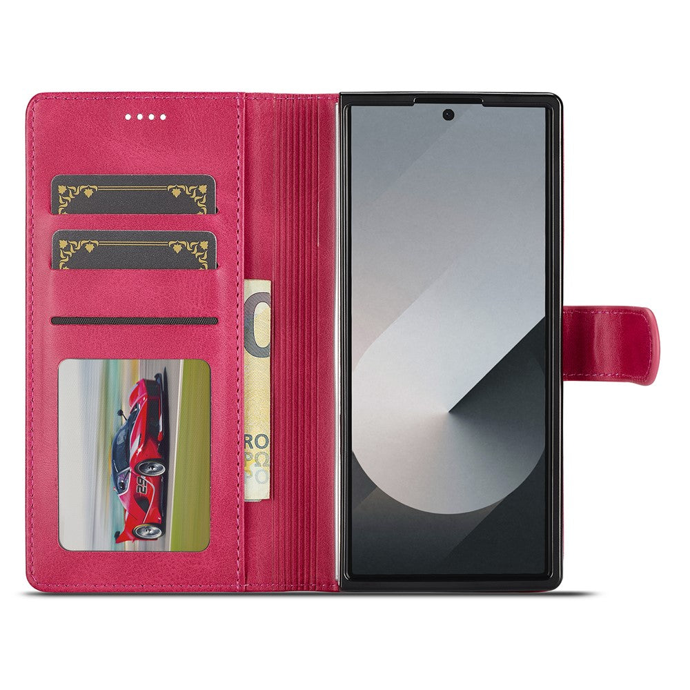 LC.IMEEKE For Samsung Galaxy Z Fold7 5G Case Calf Texture PU Leather Stand Wallet Phone Cover - Rose
