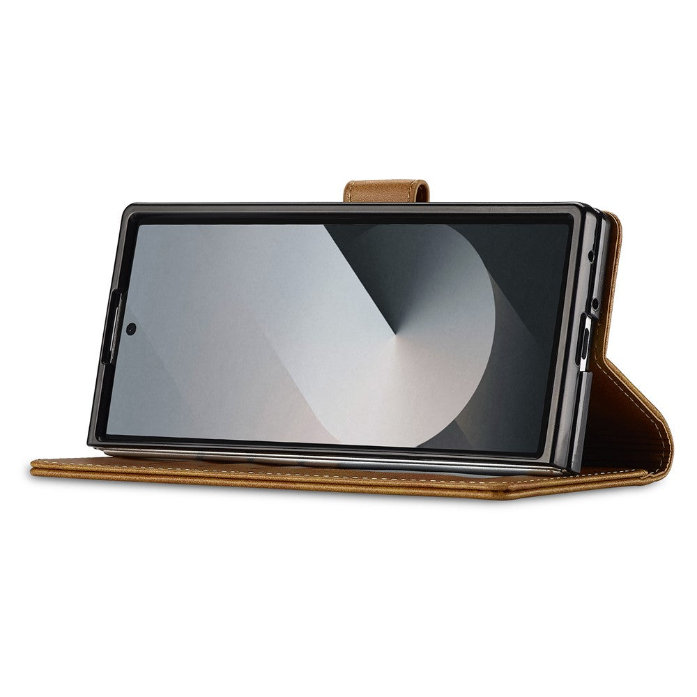 LC.IMEEKE For Samsung Galaxy Z Fold7 5G Case Calf Texture PU Leather Stand Wallet Phone Cover - Yellow