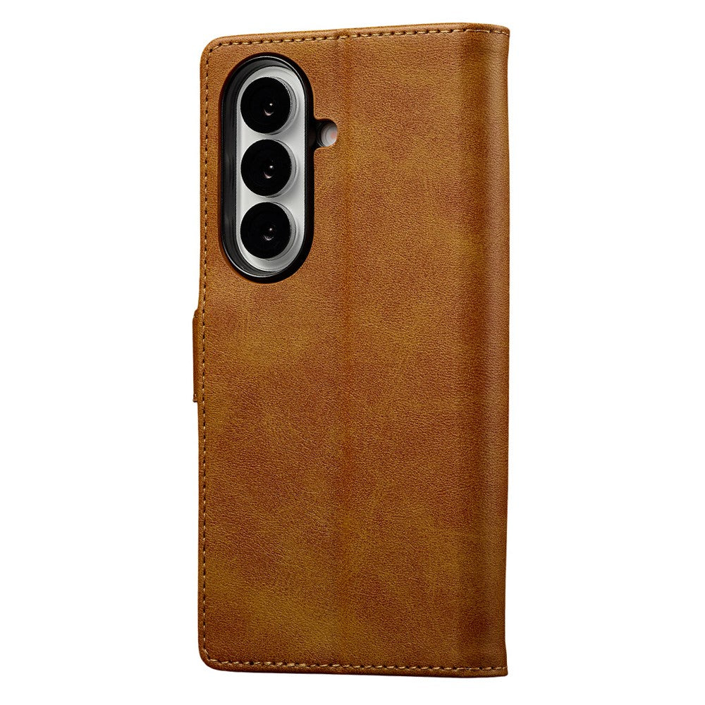 LC.IMEEKE For Samsung Galaxy Z Fold7 5G Case Calf Texture PU Leather Stand Wallet Phone Cover - Yellow