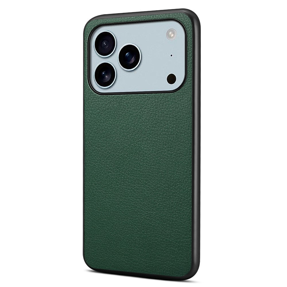 For iPhone 17 Pro Max Case Calf Texture Leather + PC + TPU Phone Cover - Green
