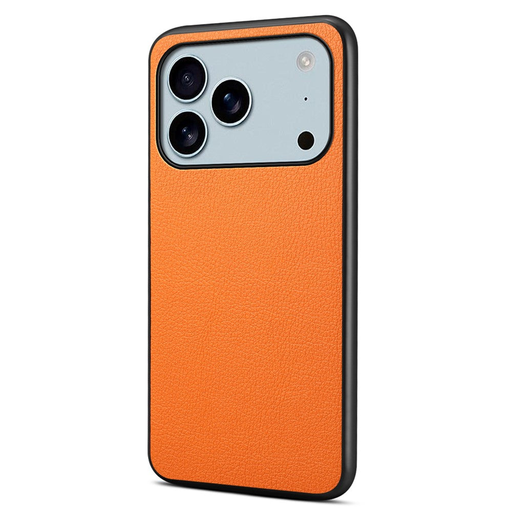 For iPhone 17 Pro Max Case Calf Texture Leather + PC + TPU Phone Cover - Orange